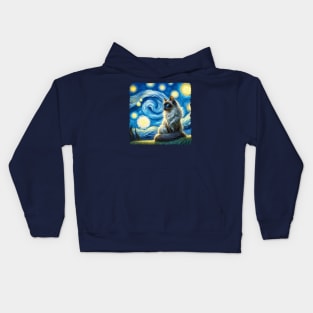 Balinese Starry Night Inspired - Artistic Cat Kids Hoodie